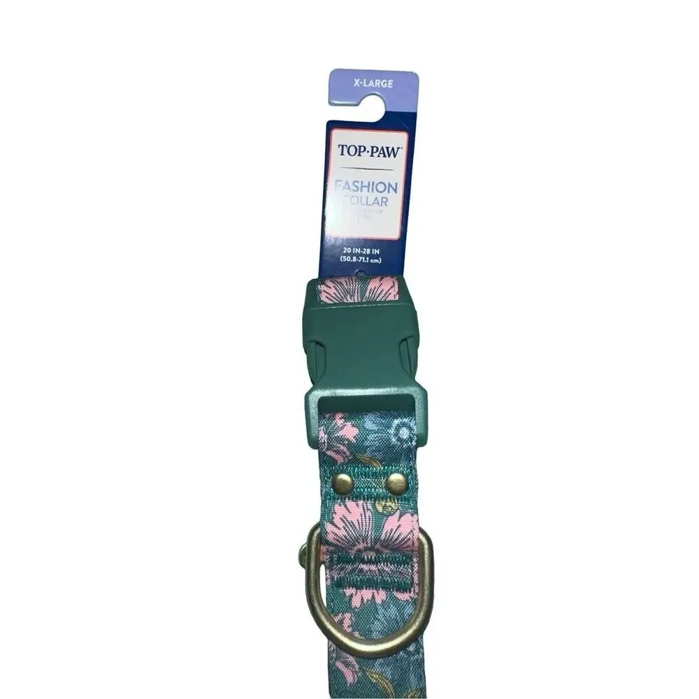 Top Paw Green Pink‎ Floral Fashion Dog Collar X-Large 20-28 in